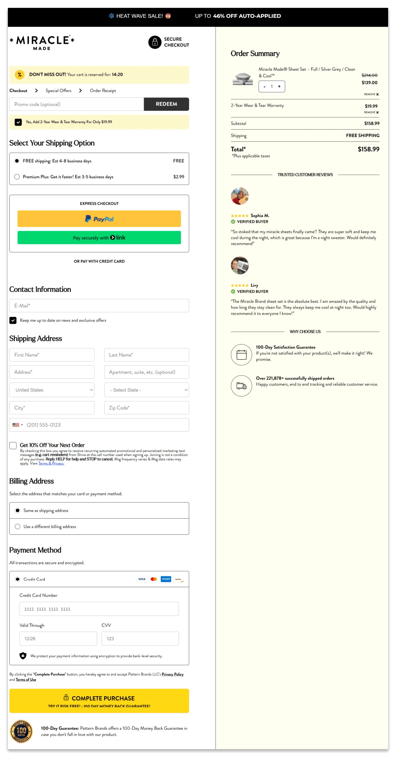 Miracle Made Sheets Secure Checkout Page